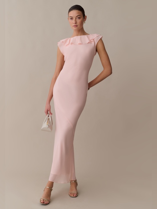 o.p.t Dresses & Skirts - Few Moda o.p.t. Shelley Soft Peach Ruffle-Neck Sheath Dress